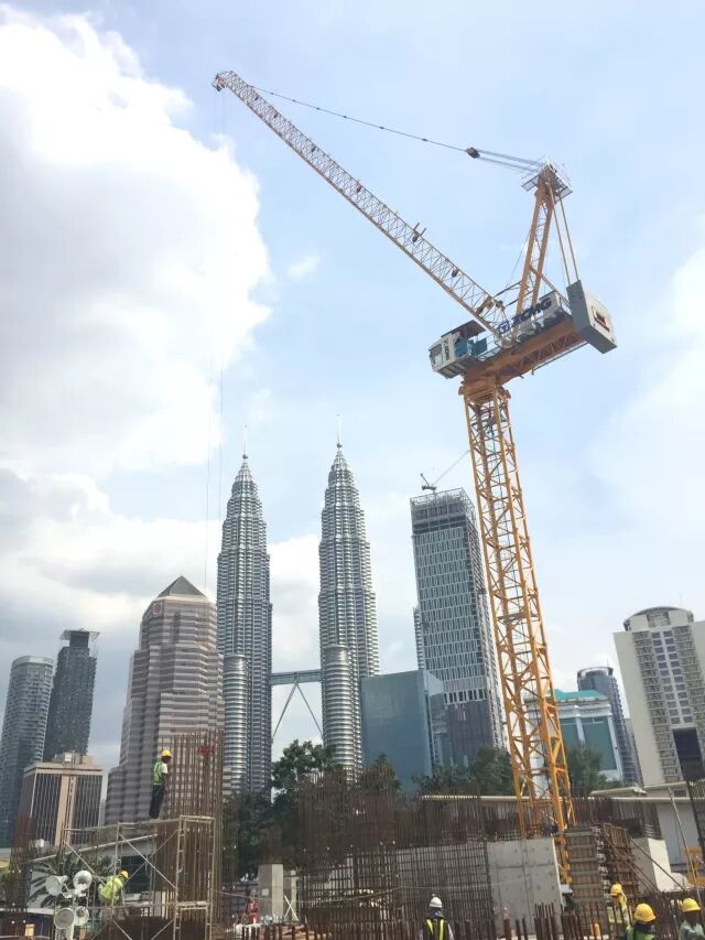 双子塔旁，，，，，，LETOU乐投塔机展英姿